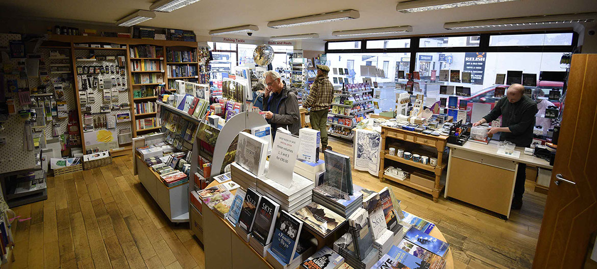 Our book shop in Portree sells an excellent range of products including books music art supplies electronic goods and fishing supplies