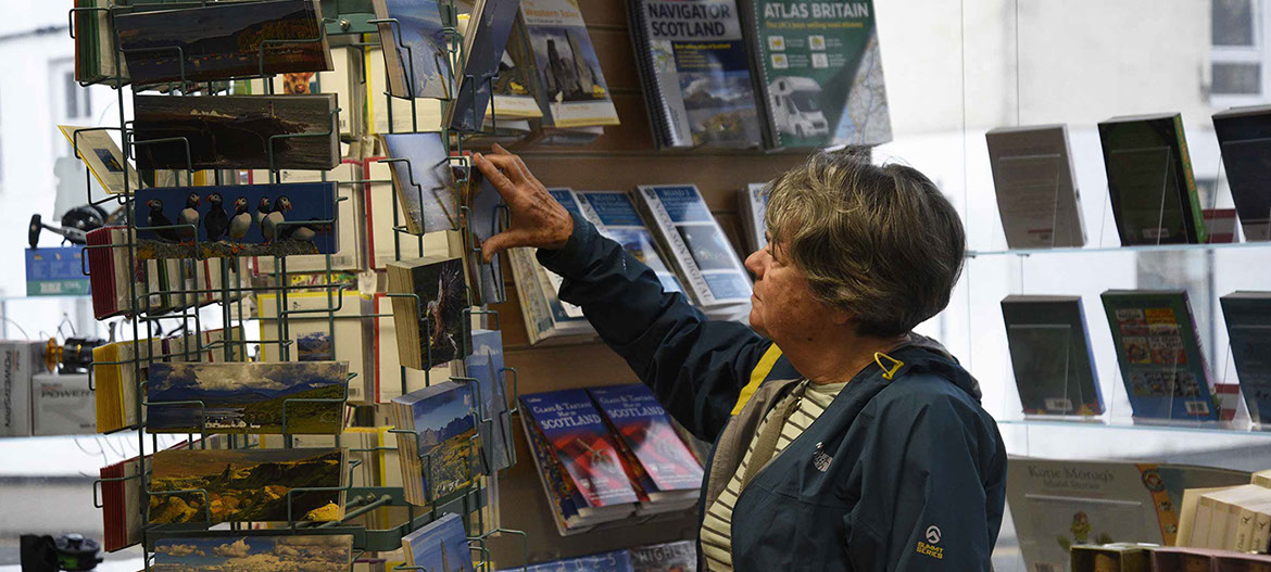 Our book shop in Portree sells a variety of postcards and stamps